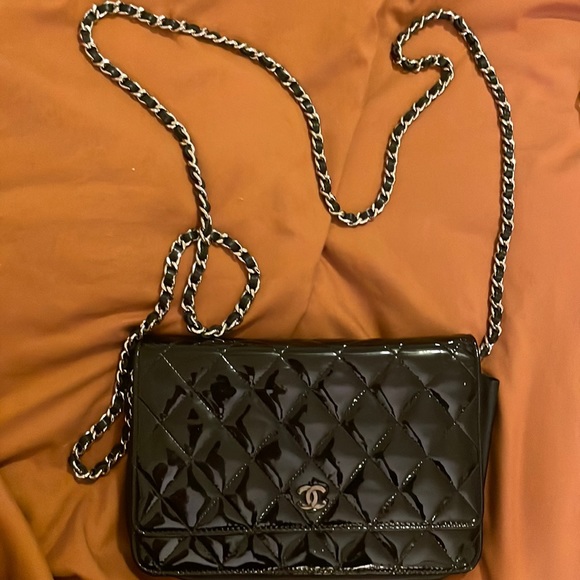 CHANEL Bags Chanel Black Quilted Patent Leather Flap Shoulder